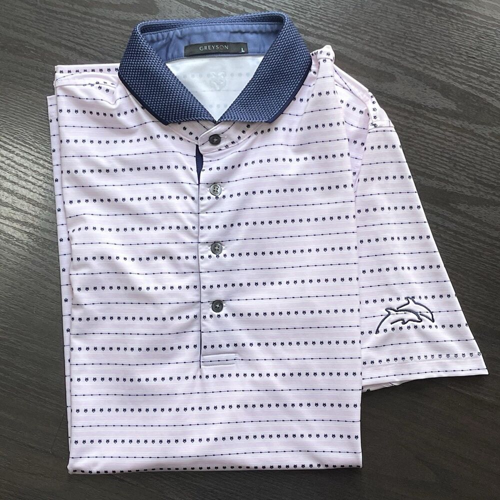Greyson Twin Dolphin Golf Club Los Cabo Performance Golf Polo Shirt Stripe Men L